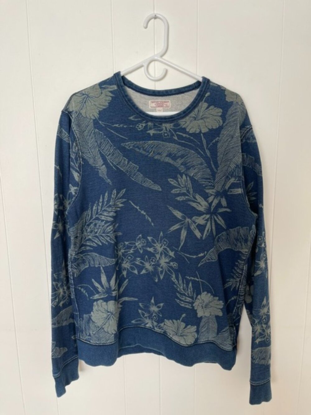 EUC Wallace & Barnes J.Crew Indigo Botanical Floral Print Crewneck Sweatshirt XL
